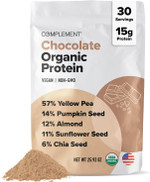 Complement Organic Chocolate Vegan Protein Powder (30 Servings) Low Carb, Low Calorie, Sugar Free, Soy Free, Non-Gmo, Non Dairy - Yellow Pea, Pumpkin Seed - 15G Plant Based Protein Powder