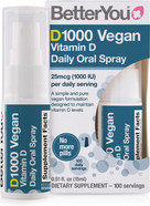 Betteryou D1000 Vegan Vitamin D Oral Spray - Convenient Alternative For Tablets - Plant-Origin - Promotes Strong Bones, Teeth And Immune System - Aid In Calcium Absorption - 100 Daily Doses - 0.5 Oz Betteryou D1000 Vegan Vitamin D Oral Spray - Convenient Alternative For Tablets - Plant-Origin - Promotes Strong Bones, Teeth And Immune System - Aid In Calcium Absorption - 100 Daily Doses - 0.5 Oz