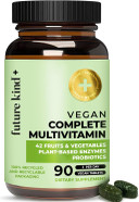 Future Kind Vegan Multivitamins Complete - 42-In-1 Vegan Multivitamins For Women & Men With Enzymes, B12, Zinc, & Probiotics For Digestion (90 Tabs In Recycled Bottle)