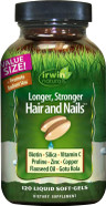 Irwin Naturals Longer, Stronger Hair And Nails - 120 Liquid Softgels - Promotes Vibrant Shine Texture & Strength - 60 Total Servings