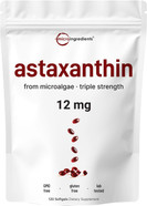 Astaxanthin 12Mg, 120 Softgels, 4 Month Supply | Premium Astaxanthin Antioxidant Supplements | Fresh Microalgae Source | Supports Eye, Joint, Internal Circulation, Skin Health & Natural Tanning