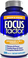 Focus Factor Adults Brain And Vision Supplement, 120 Count - Eye Vitamin, Mineral Supplement & Complete Multivitamin W/Lutein & Zeaxanthin  Brain Supplement For Focus, Concentration, Memory