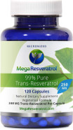 Mega Resveratrol, Pharmaceutical Grade, 99% Pure, Micronized Trans-Resveratrol, 120 Capsules, 250 Mg Per Capsule. Purity Certified. Absolutely No Toxic Inactive Ingredients Added