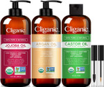Cliganic Organic Bulk Carrier Oil Trio - Jojoba, Argan & Castor (16Oz Each)