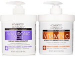 Advanced Clinicals Hyaluronic Acid Moisturzier + Brightening Vitamin C Cream 2Pc Skincare Set For Women & Men | Face Moisturizer & Body Cream Helps Improve Look Of Crepey Skin & Uneven Skin Tone, 2Pc