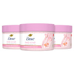 Dove Body Scrub White Peach & Crushed Rice 3 Count For Visibly Silky-Smooth, Nourished Skin, With ¼ Moisturizing Cream