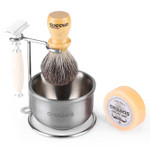 Anbbas Badger Hair Shaving Brush,Stainless Steel Stand Holer For Razor And Brush, Shaving Soap And Bowl,4In1 Kit For Men Wet Shave