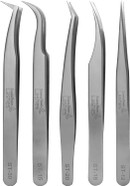 Eyelash Extension Tweezers - 5 Pcs Of Lash Diy Precision Set, Curved Volume Lash Tweezers - Cluster Application And Removal Of Eye Lashes Extensions Stainless Steel
