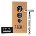 Parker Open Comb Double Edge Safety Razor  Heavyweight Chrome Handle For Closer Shaves  Includes 5 Razor Blades  Ideal For Men With Thick Or Coarse Beards (24C-Chrome)