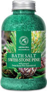 Pine Bath Salt W/Natural Swiss Stone Pine Essential Oil 21.16 Oz - Pinus Cembra - Natural Bath Sea Salts - Coniferous Salts - Best For Bath - Good Sleep - Relaxing - Body Care - Beauty - Aromatherapy