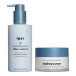 Hers Hydrobounce Instant Moisturizer & Clear Waters Hydrating Cleanser Bundle - Facial Moisturizer With Squalane - Hydrating Cleanser With Hyaluronic Acid - 2 Units Total