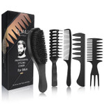 Duaiu Hair Brush, Boar Bristle Hair Brush And Hair Comb Set, Men Professional Styling Hairbrush Wide Tooth Comb For Curls Straight Thick Thin All Hair (5 Pcs)
