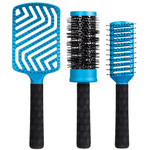 Forpro Professional Collection Expert Stylist Choice 3-Piece Hair Brush Set - Paddle, Nano Ceramic Barrel, Vent Brush - Silicone Ergonomic Handle, Matte Blue
