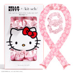 Hello Kitty X Kitsch Satin Heatless Hair Curler Set - Heatless Curls Overnight, Hair Rollers For Soft Curls & Frizz-Free Styling, No Heat Curlers To Sleep In, Curling Rod Headband - Pink Kitty Faces