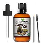 Mayan'S Secret - 4 Fl Oz Pure Castor Oil Organic Cold Pressed Unrefined Glass Bottle Hexane Free Hair Oil For Hair Growth, Eyelashes, Eyebrows  Oil For Skin, Face, Body