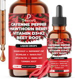 12In1 Cayenne Pepper Liquid Drops With Vitamin D3, Vitamin K2, Hawthorn Berry, Beet Root, Peppermint, Ginger, Bromelain And 4 More Premium Ingredients - Digestion Support - 30Ml - 60 Day Supply