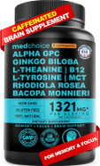 12-In-1 Nootropic Brain Supplement With Caffeine Anhydrous: Ginkgo Biloba For Brain Support, Memory And Focus - B12, Alpha Gpc, L Theanine And Choline Supplements With Bioperine With 1321Mg (60Ct)