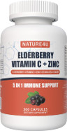 5 In 1 Elderberry Immune Support Supplement, Daily Immune Boosters For Adults Antioxidants Supplement, Elderberry 1000 Mg, Vitamin C, Zinc, Echinacea, Ginger, 300 Vegan Capsules - 5 Month