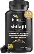 6-In-1 Shilajit Supplement 300Mg, Mood And Energy Support Supplement With 60Mg Pure Ashwagandha, Rhodiola Rosea Panax Ginseng For Immune Support, Memory And Focus, 85+ Trace Minerals, 60 Capsules
