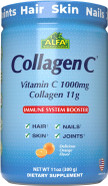 Alfa Vitamins Collagenc Hydrolysate Peptides Powder Supplement With 1,000Mg Vitamin C - Premium Quality Source Of Nutrients - Skin, Hair, Nails, Immune Boost & Joints Support - Orange Flavor -11 Oz