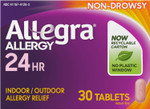 Allegra Adult 24-Hour Allergy Relief Tablets, Non-Drowsy Indoor And Outdoor Allergy Medicine, 180 Mg Fexofenadine Hci Antihistamine Pill, 30-Count