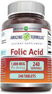 Amazing Formulas Folic Acid 1000 Mcg (1 Mg) Tablets Supplement | Vitamin B9 | Non-Gmo | Gluten Free | Made In Usa (500 Count)