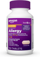 Amazon Basic Care All Day Allergy Relief, Fexofenadine Hydrochloride Tablets, 180 Mg, Antihistamine, Non-Drowsy, 24-Hour Relief, 150 Count