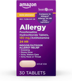 Amazon Basic Care All Day Allergy Relief, Fexofenadine Hydrochloride Tablets, 180 Mg, Antihistamine, Non-Drowsy, 24-Hour Relief, 30 Count
