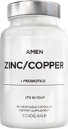 Amen Zinc & Copper Supplement + Probiotics, 3 Months Supply, One Per Day - 50 Mg Zinc Picolinate Vitamin Pills - Essential Minerals Supplements  2 Billion Cfus Probiotic  Vegan, Non-Gmo, 90 Capsules