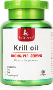 Antarctic Krill Oil 1000 Mg With Omega-3S Epa, Dha, Astaxanthin And Phospholipids 60 Softgels Supplement No Fishy Aftertaste For Joint, Heart, Brain And Immunity