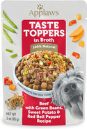 Applaws Taste Toppers, Limited Ingredient Dog Food Topper, Beef With Green Beans, Sweet Potato & Red Pepper In Broth (12 X 3Oz Pouches)