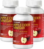 Apple Cider Vinegar Max With The Mother - Detox & Wellness Supplement With 1,800 Mg Proprietary Blend With Ceylon Cinnamon, Ginger & Cayenne - 150 Capsules X 3 Bottles (450 Count)