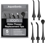 Aquasonic Icon Water Flosser Replacement Tips - 5 Tips, 4 Types: Standard, Periodontal, Orthodontic & Tongue Scraper - Genuine, Authentic Parts (Blush)