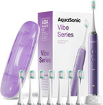Aquasonic Vibe Series Ultra-Whitening Toothbrush  Ada Accepted Electric Toothbrush - 8 Brush Heads & Travel Case  40,000 Vpm Motor & Wireless Charging - 4 Modes W Smart Timer  Satin Violet