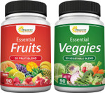 Asquared Nutrition Fruits And Veggies Supplement - 90 Veggie & 90 Fruit Capsules - Superfood Vegetable Greens Vitamins Pills - Nature'S Super Food Alternative To Powder & Gummies