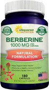 Asquared Nutrition Pure Berberine 1000Mg Supplement - 180 Veggie Capsules, Natural Berberine Hydrochloride Hcl Plus, Max Strength 1000 Mg (2X 500Mg), Potent Berberine Vegan Extract