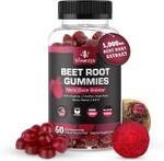 Beet Root Gummies - Super Nitric Oxide Beets Supplement - Red Beetroot Heart Chews With Grape Seed Power & B12- Pomegranate Flavor, 60 Chewables Beets