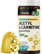Bio Krauter Acetyl L Carnitine Gummies - 1500 Mg Strength - 90 Vegan Chews - Amino Acid Acetyl L Carnitine Supplement - Pectin-Based, Non-Gmo