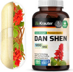 Bio Krauter Dan Shen Root Capsules - 1200 Mg Strength - 250 Red Sage Caps - Antioxidant Source - Salvia Miltiorrhiza Root - Vegan