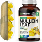 Bio Krauter Mullein Capsules For Lung Detox 1200 Mg - 250 Count - Mullein Leaf Capsules For Respiratory Support - Vegan Lung Support Supplement - No Fillers