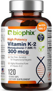 Biophix Vitamin K2 Mk-7 300Mcg, 120 Vegan Capsules  High-Potency Supplement For Bone Strength And Immune Health