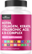Bioschwartz Biotin Collagen Keratin Supplement - Hair Vitamins For Women - 10000Mcg Biotin With Hyaluronic Acid & B Complex - Non-Gmo 60 Capsules Beauty Supplement - Hair And Nails Vitamins For Women