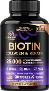 Biotin | Collagen | Keratin - Clinically Tested Supplement - Hair Growth Support, Skin & Nails - 25000 Mcg Vitamins B2, B3, B6 & B7 + B1 & Hyaluronic Acid - Made In Usa - Women & Men | 60 Capsules