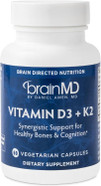 Brainmd Vitamin D3 + K2-60 Capsules - Synergistic Support For Healthy Bones & Cognition - Gluten Free - 60 Servings