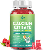 Calcium Citrate With Vitamin D3 Gummies 1200Mg, Ultimate Absorption Chewable Calcium Citrate Gummies With Vitamin D3 K2 C, Magnesium, Zinc For Bones, Muscles, Immune Support- Raspberry, 60 Gummies