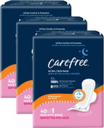 Carefree Ultra Thin Overnight Pads With Wings, 40Ct