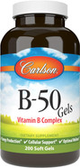 Carlson - B-50 Gels, Vitamin B Complex, Energy Production, Cellular Support & Optimal Wellness, 200 Softgels