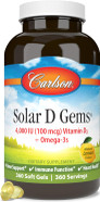 Carlson - Solar D Gems, Vitamin D3 And Omega-3 Supplement, 4000 Iu (100 Mcg) D3, 115 Mg Omega-3 Epa And Dha, Vitamin D Fish Oil Capsule, Bone & Immune Health, Vitamin D Supplement, Lemon, 360 Softgels