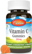 Carlson - Vitamin C Gummies, 250 Mg, Immune Support & Antioxidant Power, Optimal Wellness, Orange, 60 Vegetarian Gummies