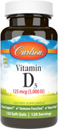 Carlson - Vitamin D3 5000 Iu (125 Mcg), Bone Health, Muscle Health, Cholecalciferol, Vitamin D Supplements, Vitamin D3 Soft Gels, 360 Softgels